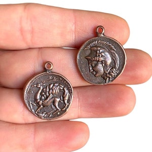 Copper Ancient Coin Pendant - Antique Copper Plated Double Sided Charm - Greek Roman Medallion for Crafts (20 x 24 mm) LB-241