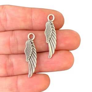 5 Breloque aile d&#39;ange plaquée argent antique - Pendentif aile unique pour la fabrication de bijoux - Breloque aile d&#39;oiseau - Travaux manuels (8 x 30 mm) LG-182