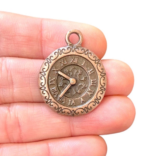 Copper Clock Charm - Antique Copper Plated Clock Pendant - Watch Charm - Jewellery Making - Gift for Her (24 x 31 mm) LB-529