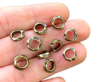 10 Bronze beads Antique bronze plated hammered beads Metal beads Spacer Large hole beads (3 x 8 mm) LS-399