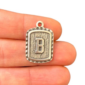Antique Silver Alphabet Charm – A to Z Letter Pendant – Initial Charm for Jewelry Making – Silver Plated B Letter Charm Bulk (25X16mm)LG-102
