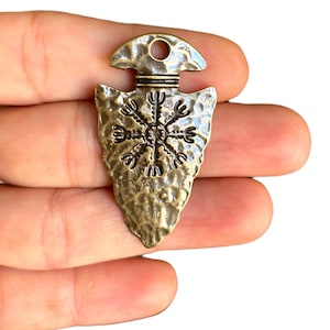 Arrowhead Charm - Antique Bronze Plated Tribal Pendant - Rustic Jewelry Supply (24 x 42 mm) LS-475