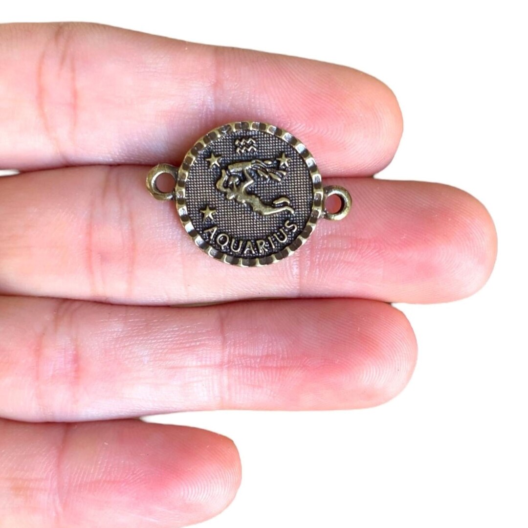 Bronze Zodiac Sign Connector Antique Bronze Plated Aquarius Charms