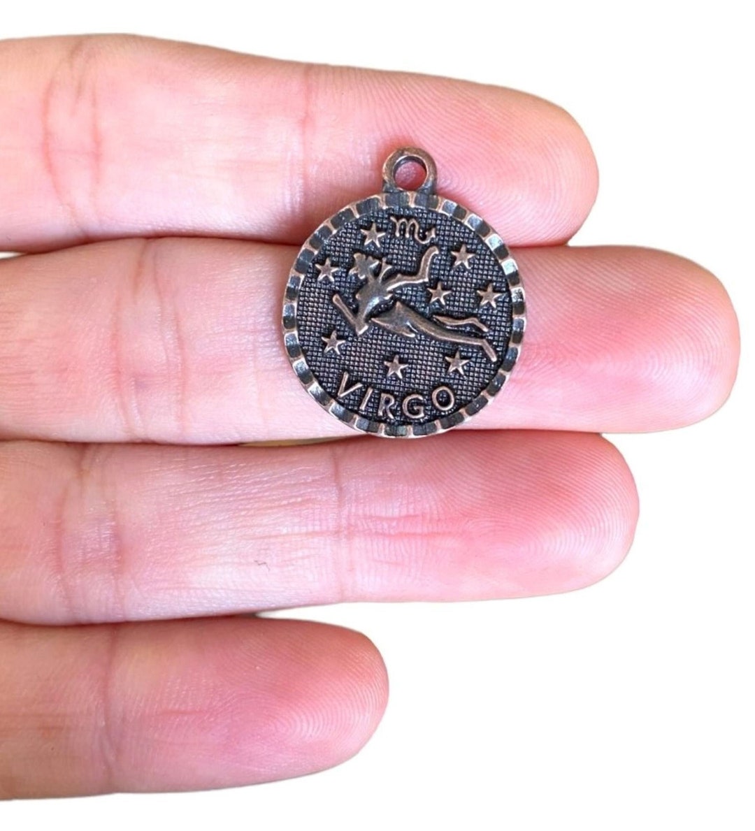 Copper Virgo Charm Zodiac Sign Pendant Antique Copper Etsy