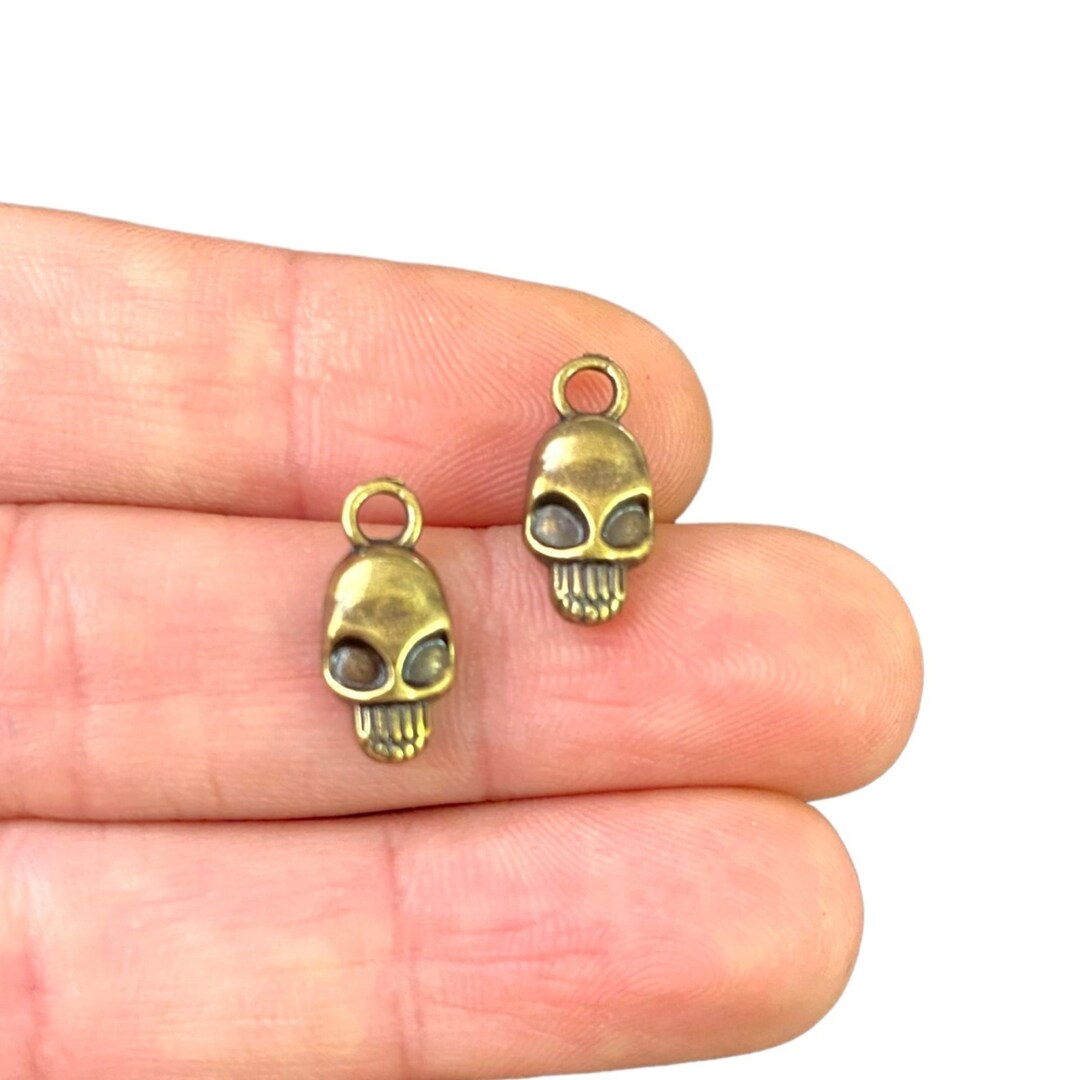 5 Bronze Skull Charms Antique Bronze Plated Skull Pendant Findings
