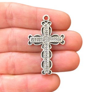Filigree Cross Pendant, Antique Silver plated, Religious Jewelry Supply, Boho Vintage Style Pendant Faith Jewelry Making (25 x 39 mm) LG-521