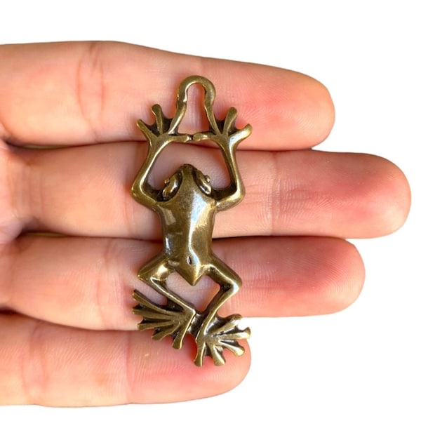 Bronze Frog Charm - Antique Bronze Plated Frog Pendant - Big Frog Charm - Frog Keychain - Animal Figure (22 x 50 mm) LS-216