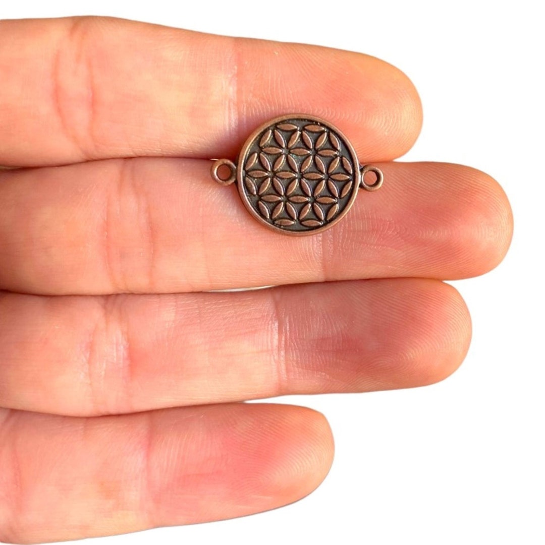 4 Copper Flower of Life Charm Antique Copper Plated Flower of Life