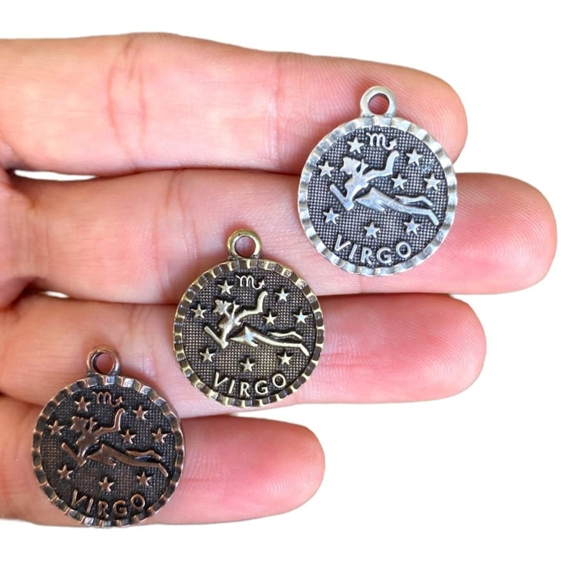 Copper Virgo Charm Zodiac Sign Pendant Antique Copper Etsy
