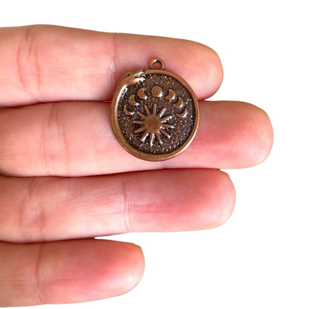 2 Copper Snake Charm Antique Copper Plated Snake Pendant Full Moon