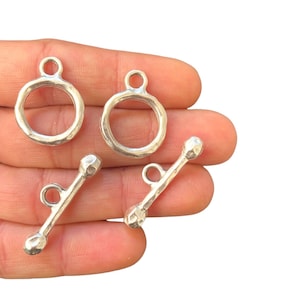Antique silver plated hammered toggle clasp set – 18x24mm ring & 8x30mm bar – 2 sets for jewelry making - LG-385