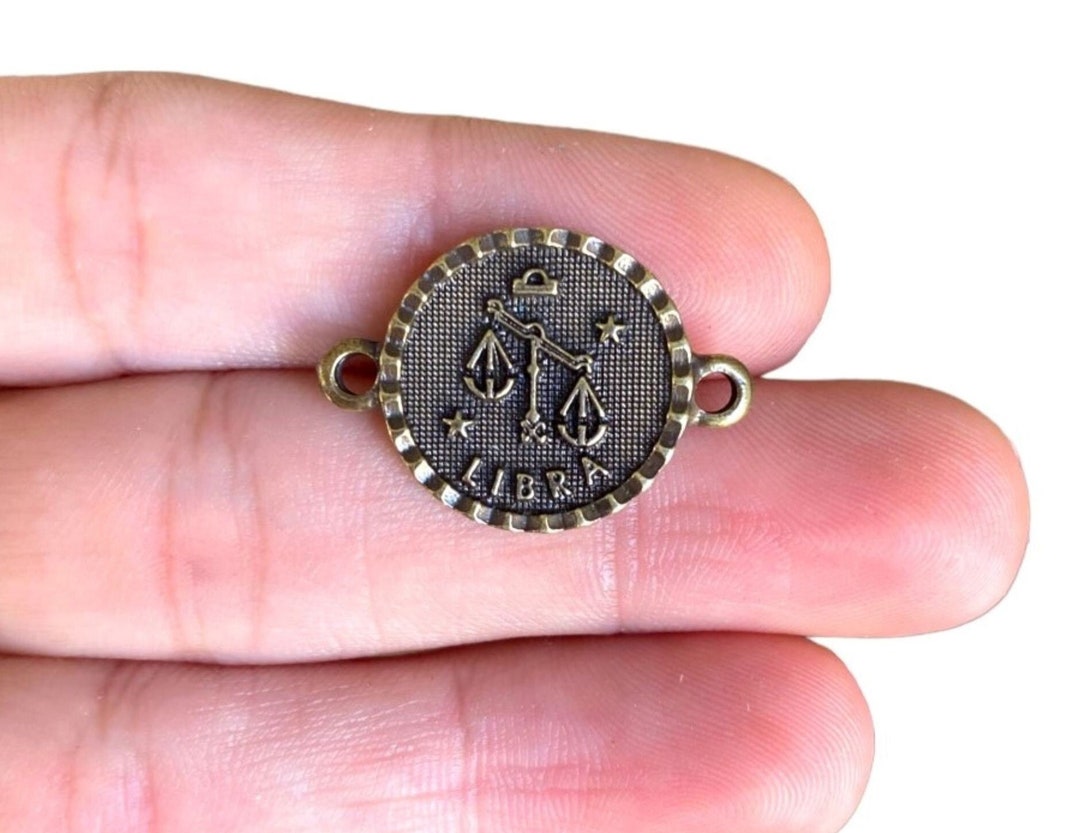 Bronze Zodiac Sign Connector Antique Bronze Plated Libra Charms