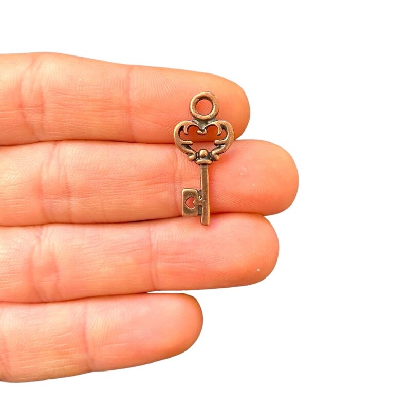 4 Copper Minimalist Key Charms Antique Copper Plated Ethnic Key Pendant