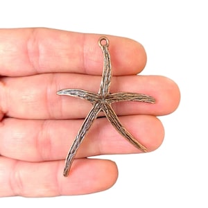 Large Copper Starfish Charm – Antique copper plated sea star pendant – Beach jewelry finding (52 x 37 mm) LB-204