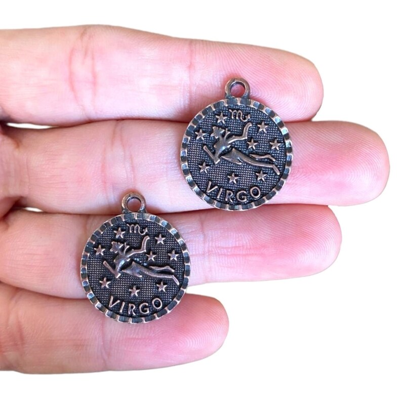 Copper Virgo Charm Zodiac Sign Pendant Antique Copper Etsy