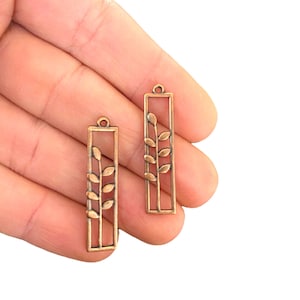 Wheat Charm in Rectangle Frame Antique Copper Plated Botanical Pendant (8 x 32 mm) LB-438