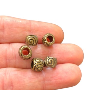 5 Antique Bronze Plated Spiral Motif Metal Beads (7 x 8 mm) LS-402