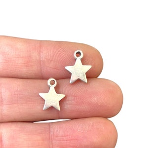 5 Star Charms Antique Silver Plated – Double-Sided Minimalist Star Pendants (10 x 12 mm) LG-338