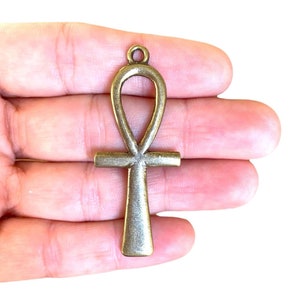 Big Ankh Cros Charm - Antique Bronze Plated Ankh Cross Pendant - Religious Charms - Birthday Gift (53 x 22 mm) LS-158