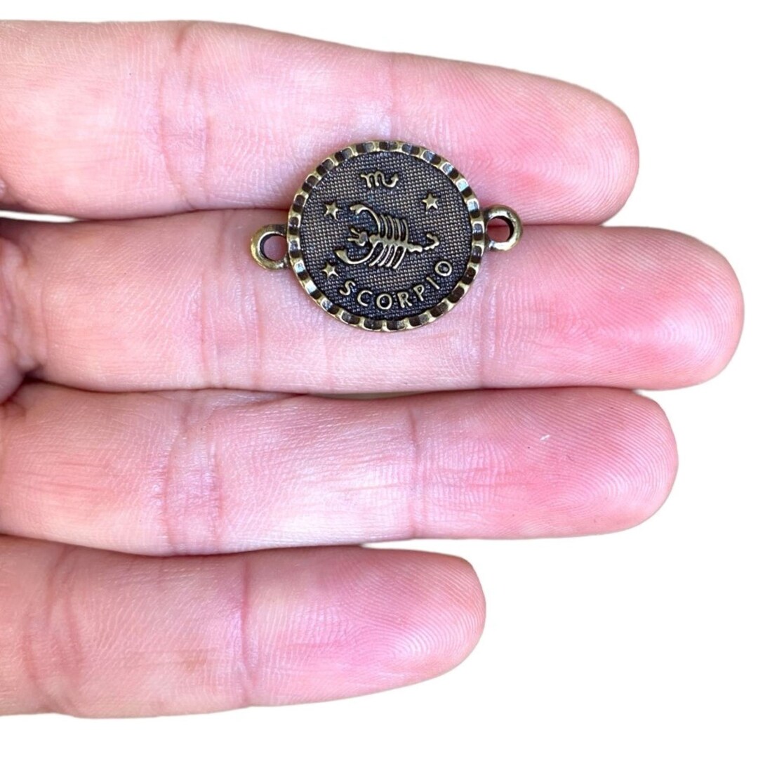 Bronze Zodiac Sign Connector Antique Bronze Plated Scorpio Charms