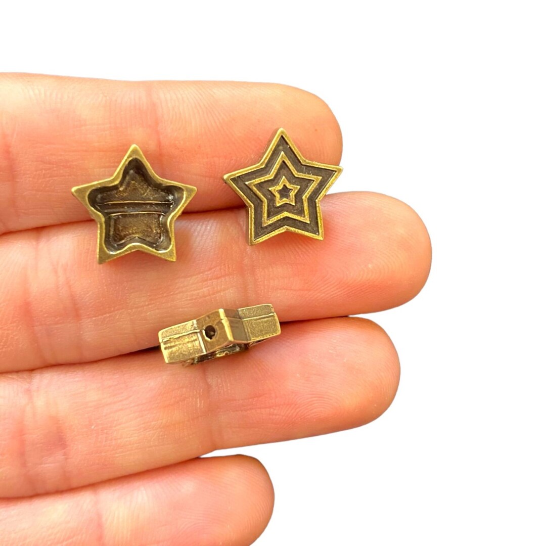 2 Bronze Star Beads Antique Bronze Plated Star Beads Metal Star Beads