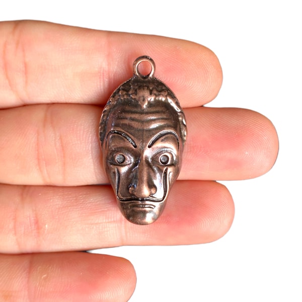 Copper Dali Mask Charm - Antique Copper Plated Dali Mask Pendant - Dali Charm - Mask Charm - Jewellery Making - Gift (19 x 34 mm) LB-378