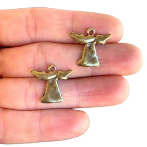 4 Hammered Angel Charm Antique Bronze Plated Angel Pendant for Jewelry Making (17 x 18 mm) LS-480