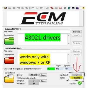 NEW ECM titanium 43.021 drivers with ecu ori. File works only with windows 7 or XP imagen 1