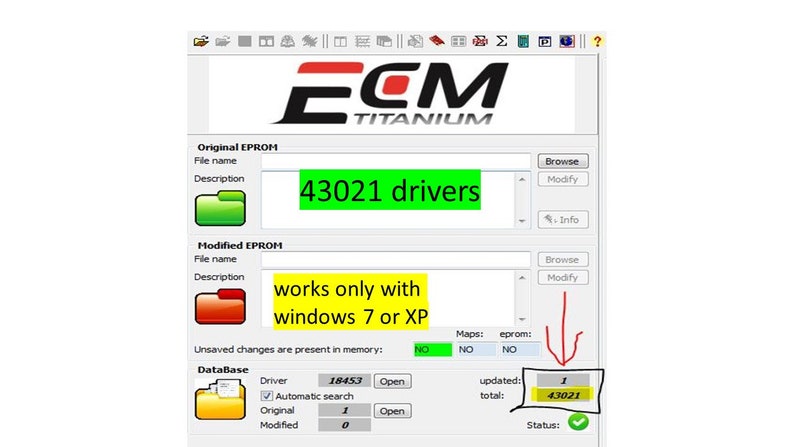 NEW ECM titanium 43.021 drivers with ecu ori. File works only with windows 7 or XP image 1