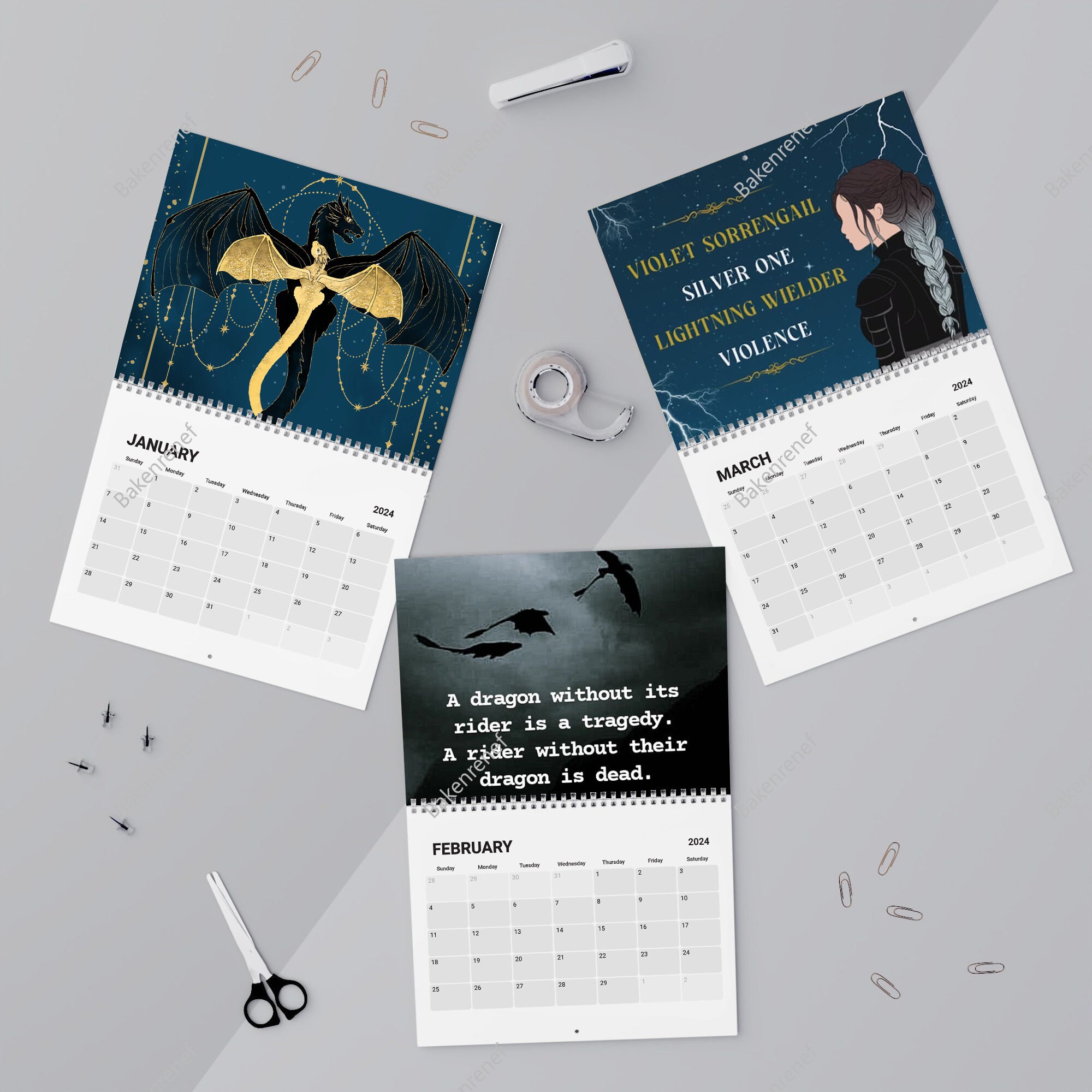 Fourth Wing 2024 Calendar, Fourth Wing Wall Calendar sold by Sturgeon