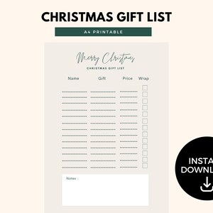 Christmas Gift List Printable | Gift Planner Printable PDF | Instant Download | Holiday Xmas List Tracker