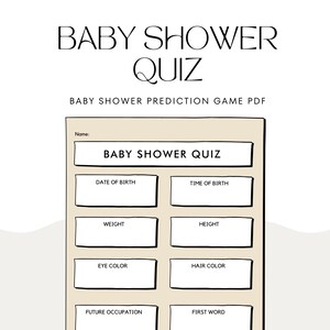 PDF imprimable prédictions de bébé, jeu de prédictions de bébé, carte de prédictions de bébé, jeu de baby shower, quiz de baby shower