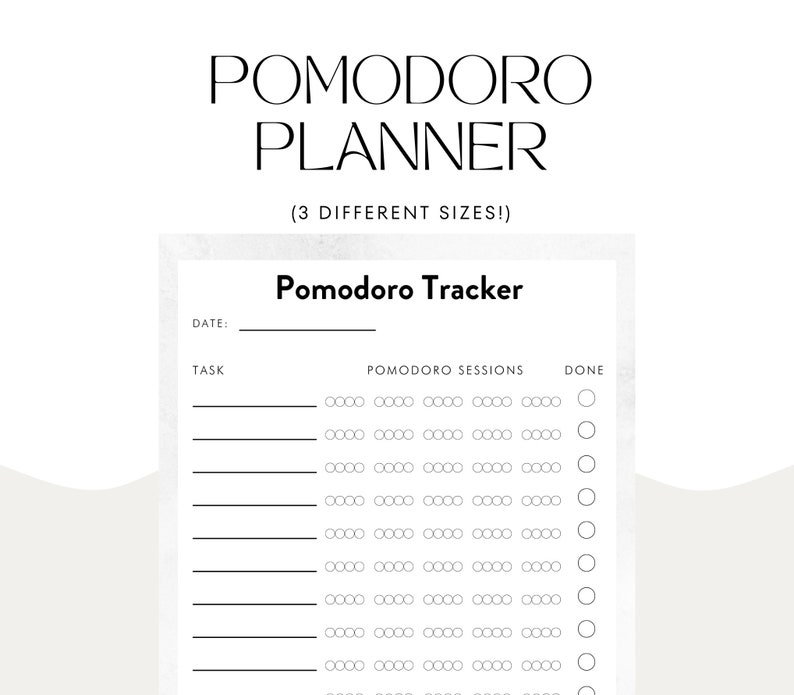 Pomodoro Timer Printable PDF, Productivity Tracker, Planner Sheet ...