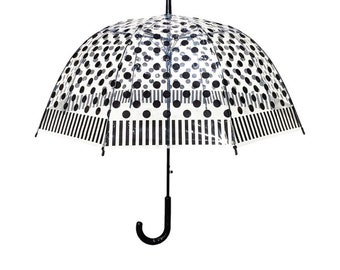 Long Transparent 8 Ribs Umbrella With Polka Dots Pattern With Automatic Opening