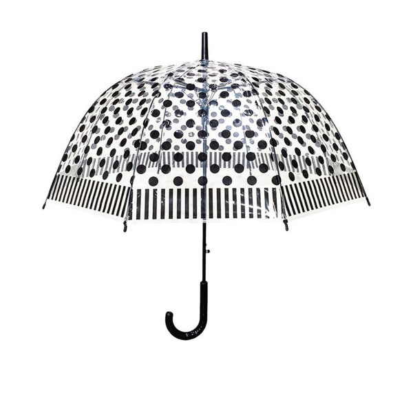 Long parapluie transparent à 8 côtes avec motif à pois avec ouverture automatique