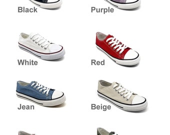 Women's Girls Canvas Shoes Ladies Trainers Plimsolls Lace Up Flat Pumps Sneakers