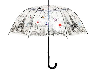 Parapluie Transparent Paris Parapluie Transparent Automatique à Côtes en Forme de Cloche