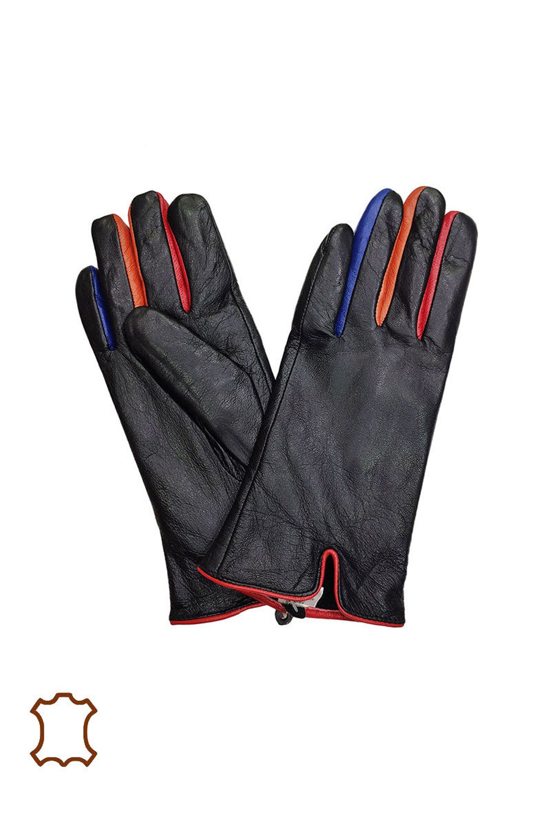 Womens Two Tone Black Leather Gloves Fleece Lined Etsy