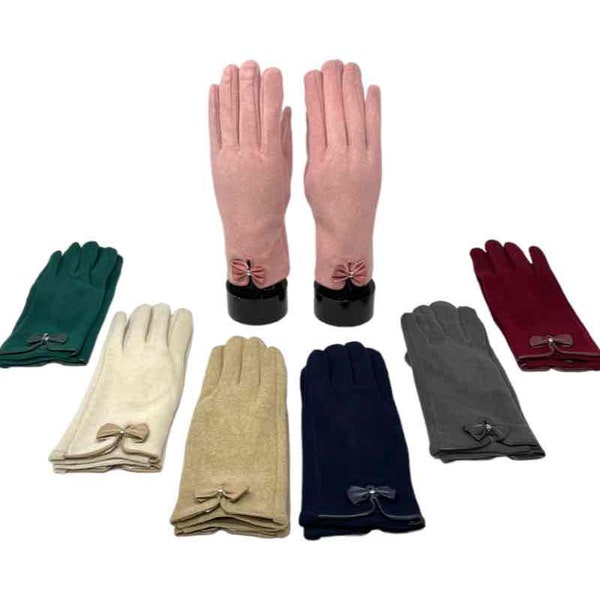 Gants tactiles pour femmes, nœuds papillon, gants d'hiver élégants, chauds et doux