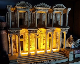 Handgefertigte LED-beleuchtete Bibliothek von Celsus Ephesus Modell - Antike römische Architektur Miniatur.