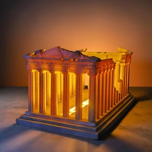 Beleuchtete Parthenon-Tempel-Lampe - Replik der klassischen griechischen Architektur, warmes LED-Nachtlicht, Modell aus alten Ruinen -