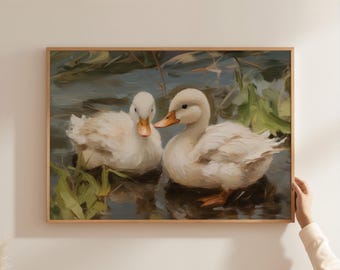 Duck Nursery art PRINTED vintage duck art print farmhouse wall art farm nursery art sage green nursery pond art print duck painting CG30-A1
