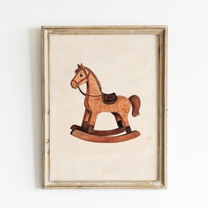 Vintage Rocking Horse Nursery Wall Art Earth Tone Nursery Rustic Baby Room Timeless Nursery Decor Farmhouse Nursery Kids Wall Art VLG11-A1