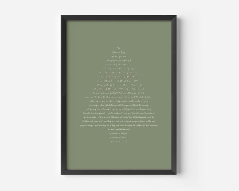 Vintage Christmas Tree Wall Art Scripture Art Print Luke 2 Bible Verse ...