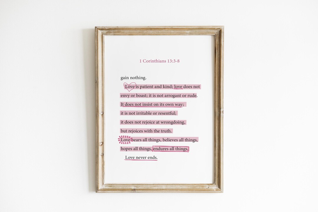 1 Corinthians 13 Scripture Art PRINTED Modern Christian Art Highlighted ...