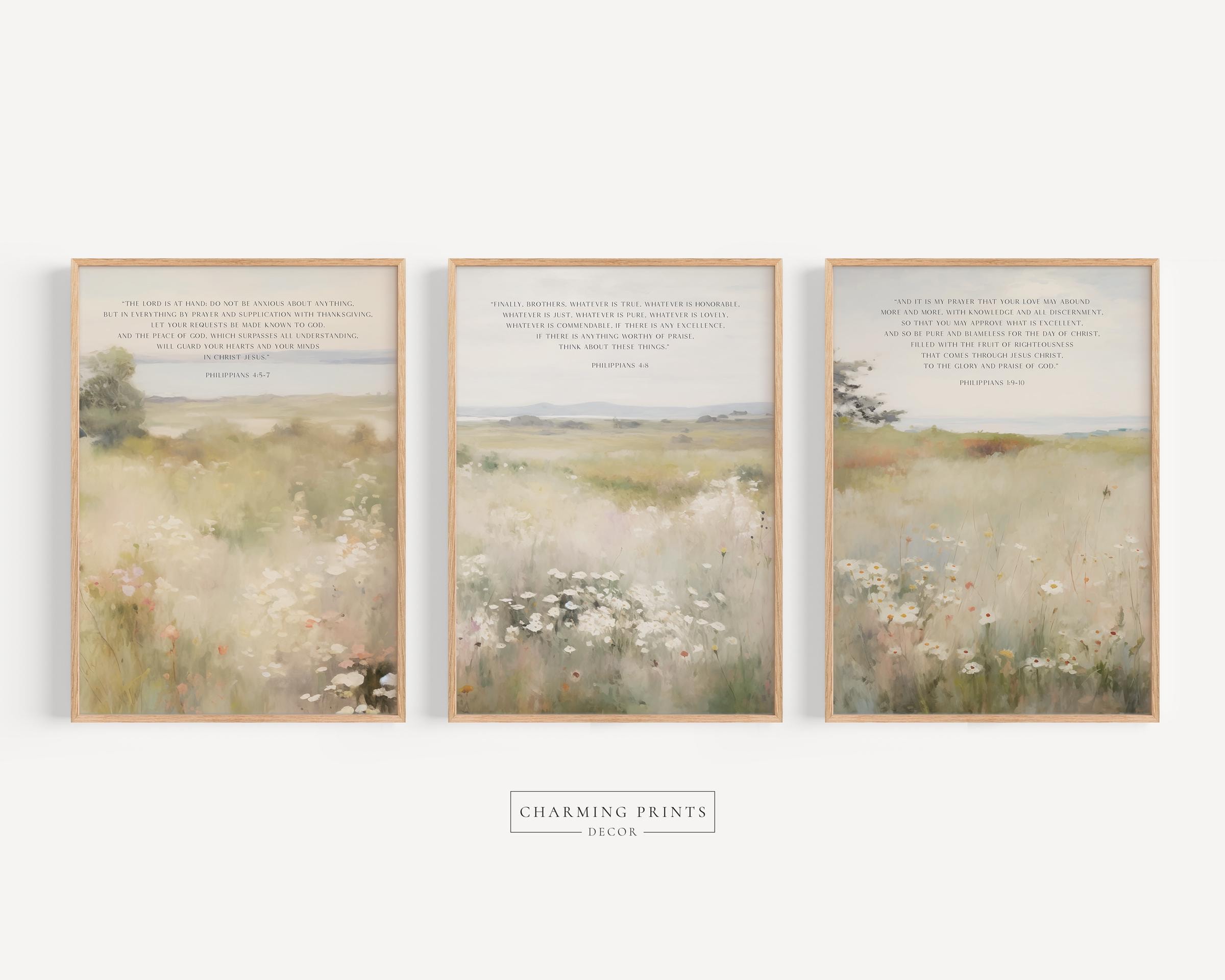 Scripture Christian Art Prints set of 3 PRINTED Scripture Wall art Modern Scripture Floral Art Philippians collection Bible verse art VS3-A3