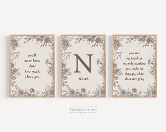 Personalized You Are My Sunshine Nursery Art Earth Tone Girls Room Decor Floral Wildflower Baby Room Botanical Cottagecore Nursery SDC8-A3