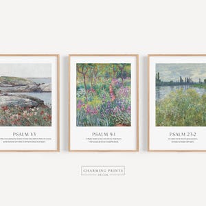 Vintage Scripture Christian Art Prints set of 3 PRINTED Scripture Wall art Modern Scripture Floral Art Psalm 1 Psalm 23 Psalm 9 MT1-A3