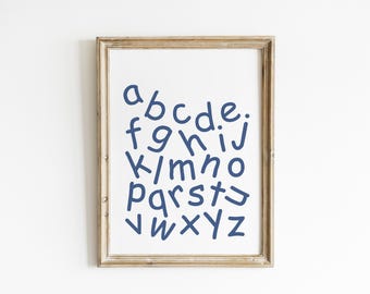 Alphabet Nursery Wall Art Blue Nursery Modern ABC Print Kids Room Decor Educational Poster Toddler Playroom Print Montessori Nursery CAL1-A1
