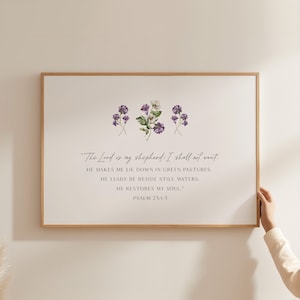 Psalm 23 Scripture art print PRINTED vintage floral art The Lord is my Shepherd Scripture art Modern Christian Decor Modern Art FSP4-A1